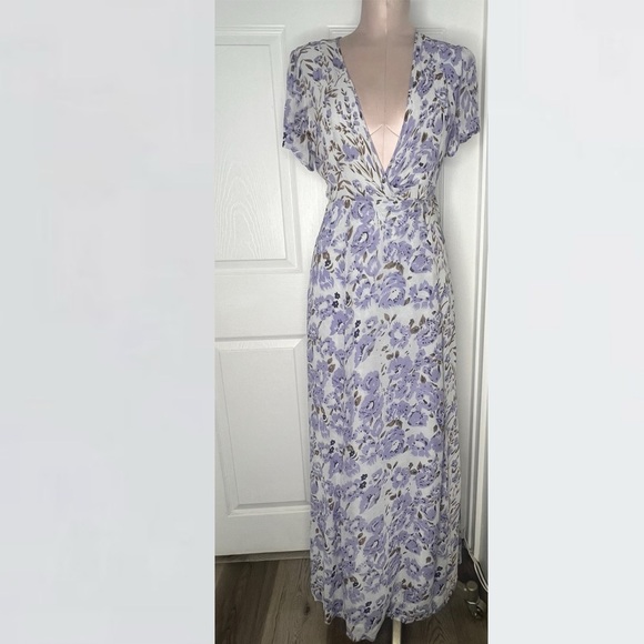 Chan Luu Wrap Floral Print Lilac Purple & White Maxi Dress Sz XS